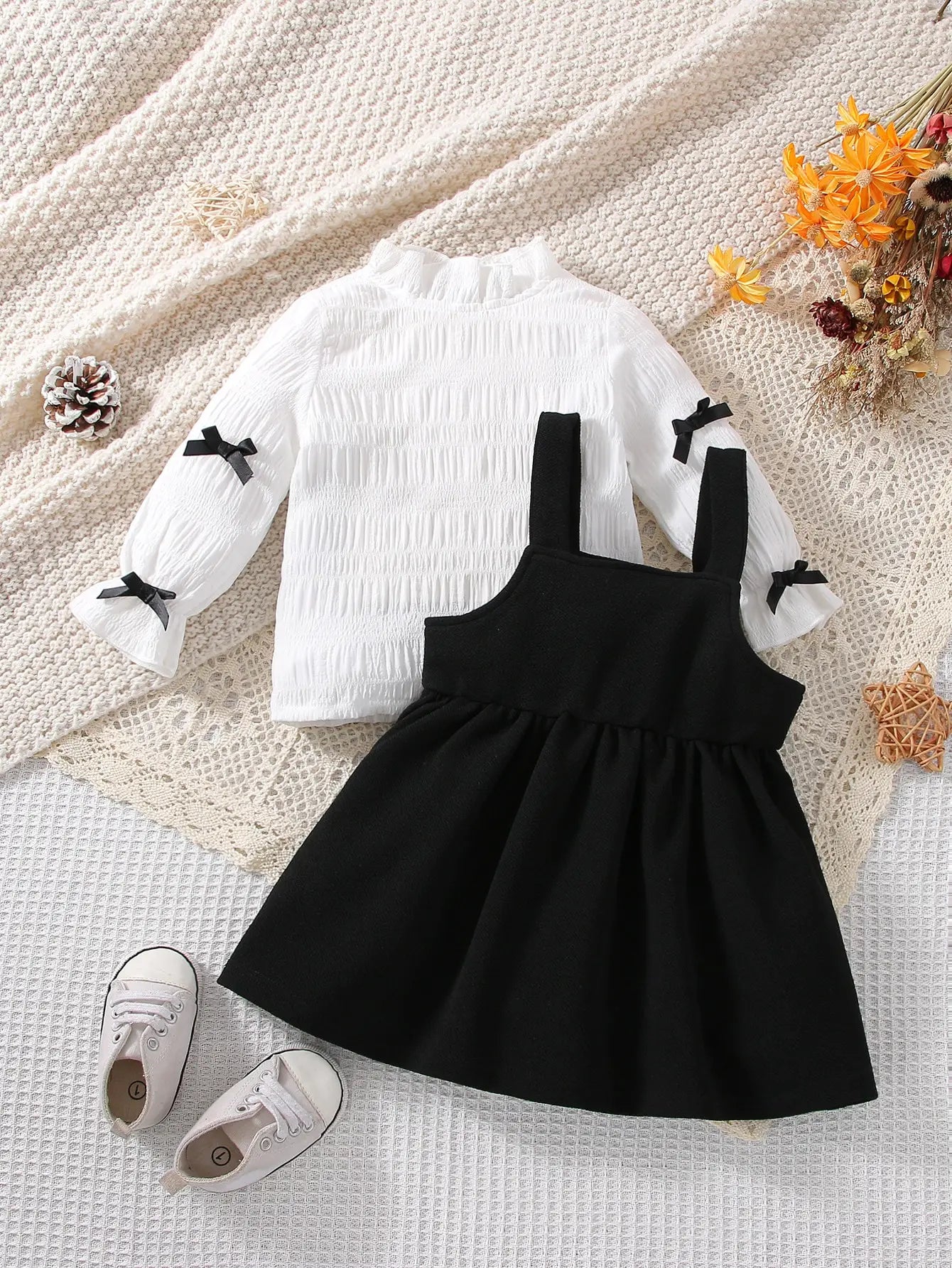Adorable 2-piece baby girl clothing – long sleeve top with strap skirt