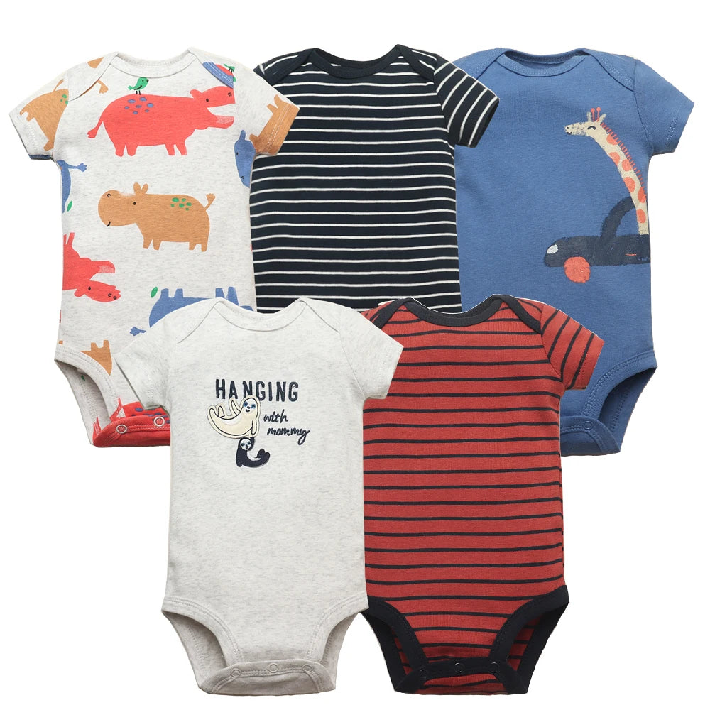 5-pack baby cotton bodysuits – short sleeve unisex onesies for newborns and infants