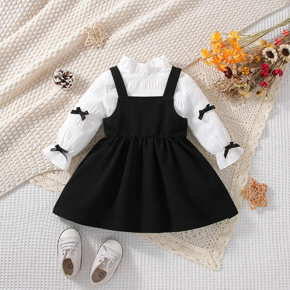 Baby girl 2-piece outfit – long sleeve top with strap skirt for infants