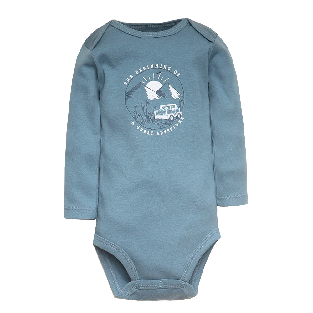 Baby wearing unisex cotton bodysuit from 5-pack set – comfortable and cute outfit