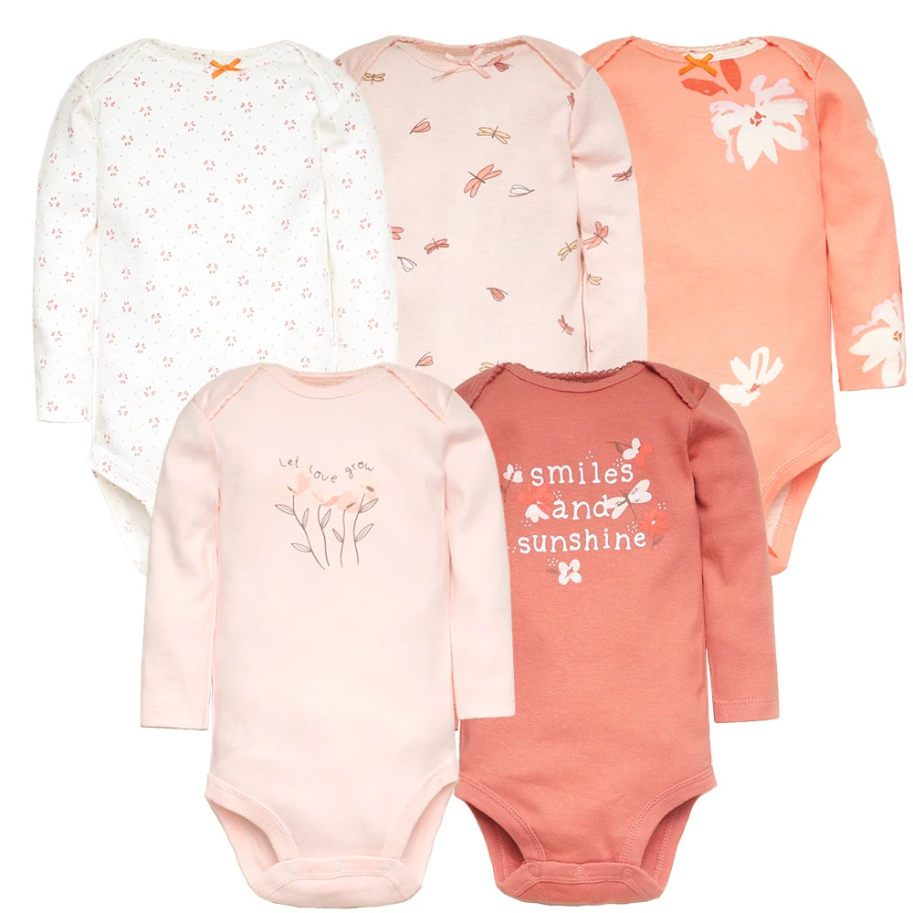 Soft breathable cotton baby bodysuits – unisex 5-piece set for comfort and everyday wear